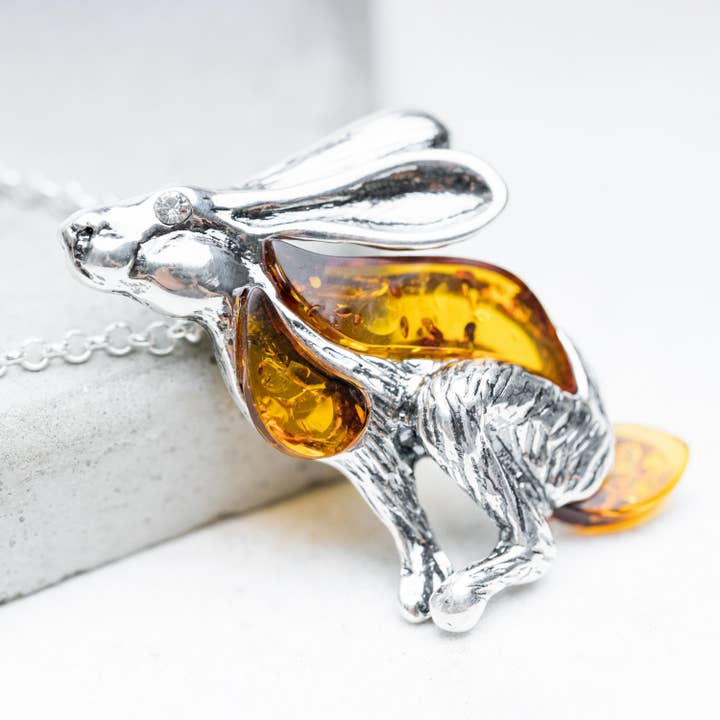 Baltic Amber Hare Pendant Necklace Silver Hare Pendant for wholesale by Marcin Waryszak