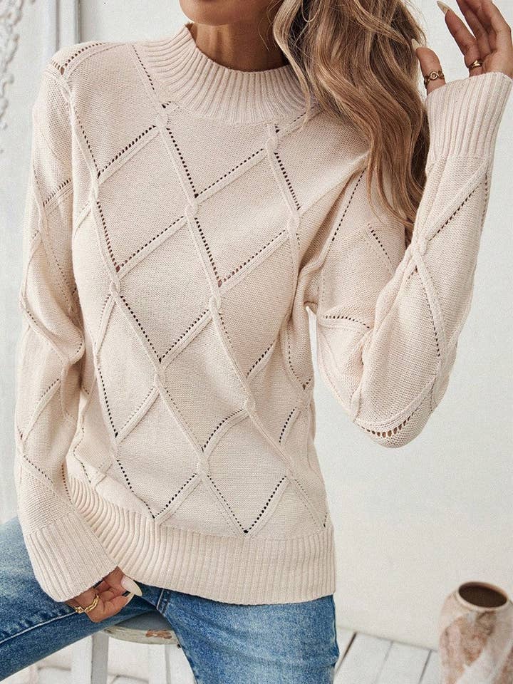 Beige Diamond Twist Knit Pullover for wholesale on Faire5