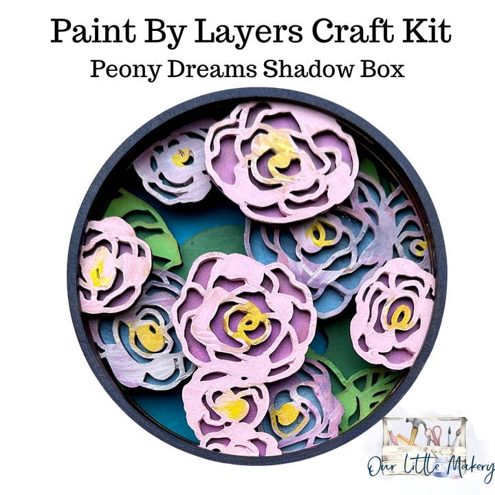 Our Little Makery – wholesale DIY craft kit – Peony Dreams Shadow Box Kit 1
