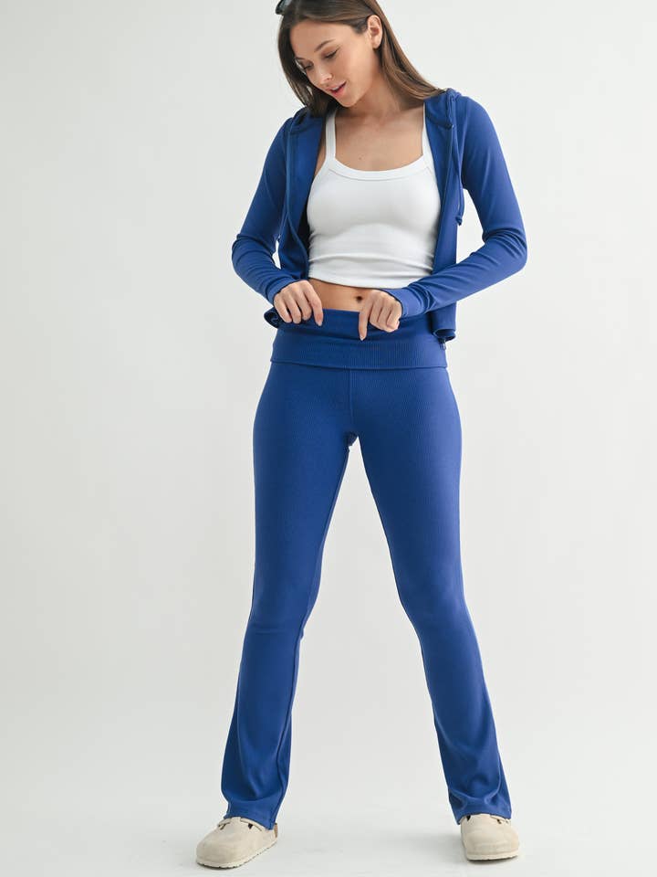 Mono B - Wholesale Lounge Sweatpants/Joggers - Women's - Ribbed Foldover Waist Lounge Flare Pants