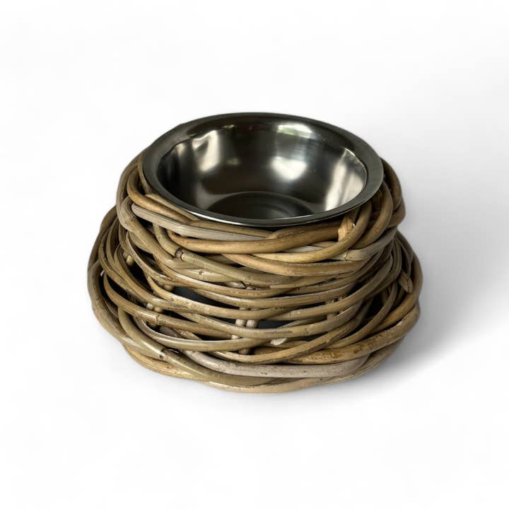 Basketly - Wholesale Pet Bowl - Cat/Dog - Rattan Pet Bowl with Stainless Steel Bowl