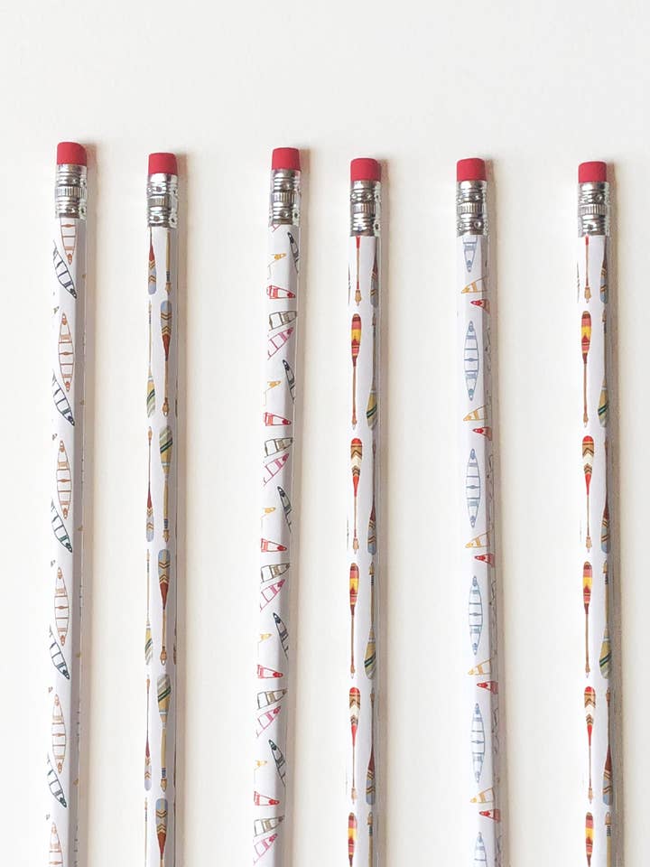 Set di 6 matite per canoa e pagaia, articoli di cancelleria ispirati all'outdoor per la vendita all'ingrosso da parte di Artistry Cards
