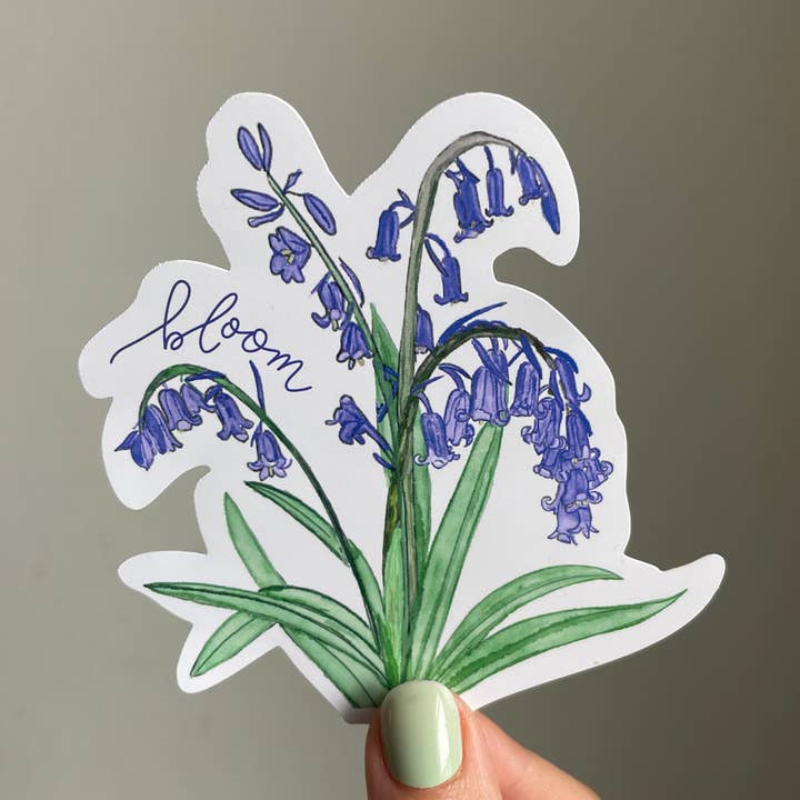 Bloom Bluebell Vinyl Sticker, wildflower, flower for wholesale by And Hope Designs - Cards, Stickers & Stationery