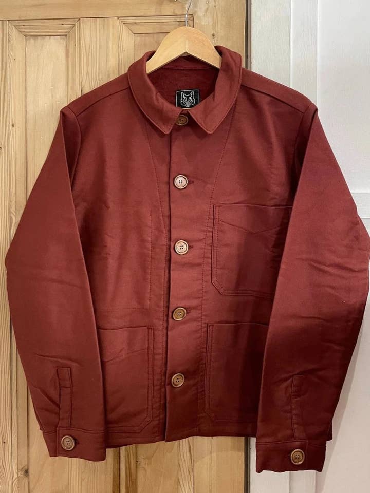 50s Moleskin Franse Werkjas Roestbruin voor wholesale door Wolf Clothing Collective Ltd