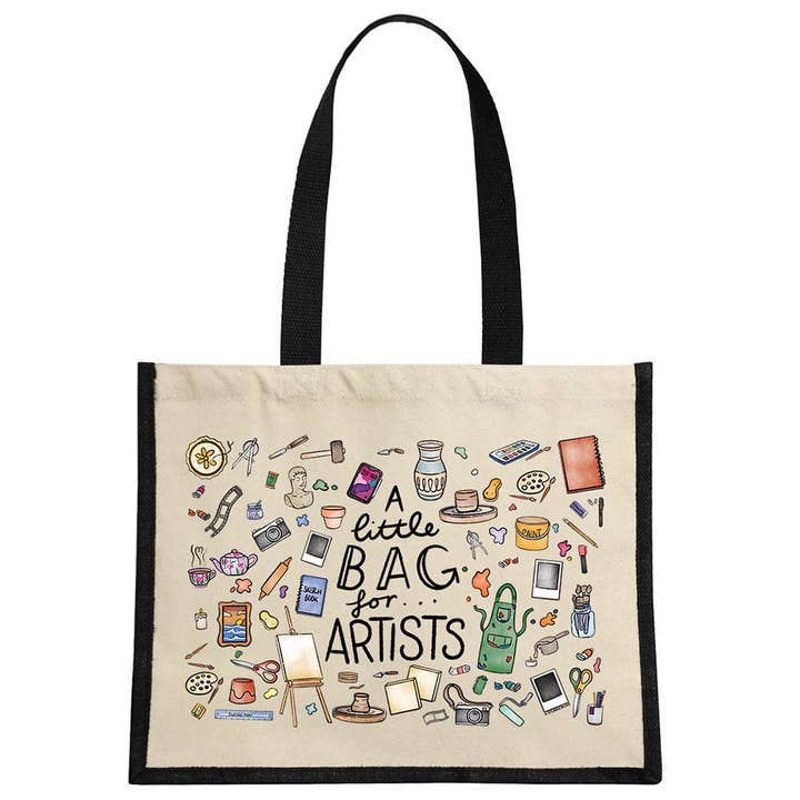 Una pequeña bolsa para artistas Bolsa de yute crema y negra para venta al por mayor de Stubbs Mugs
