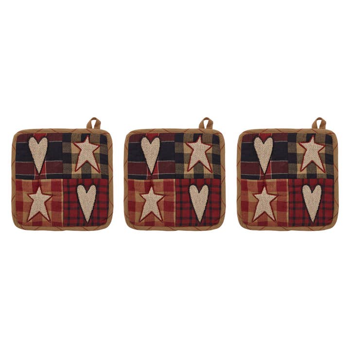 VHC Brands - Wholesale Oven Mitt/Pot Holder - Connell Patchwork Pot Holder Set of 3 8x8