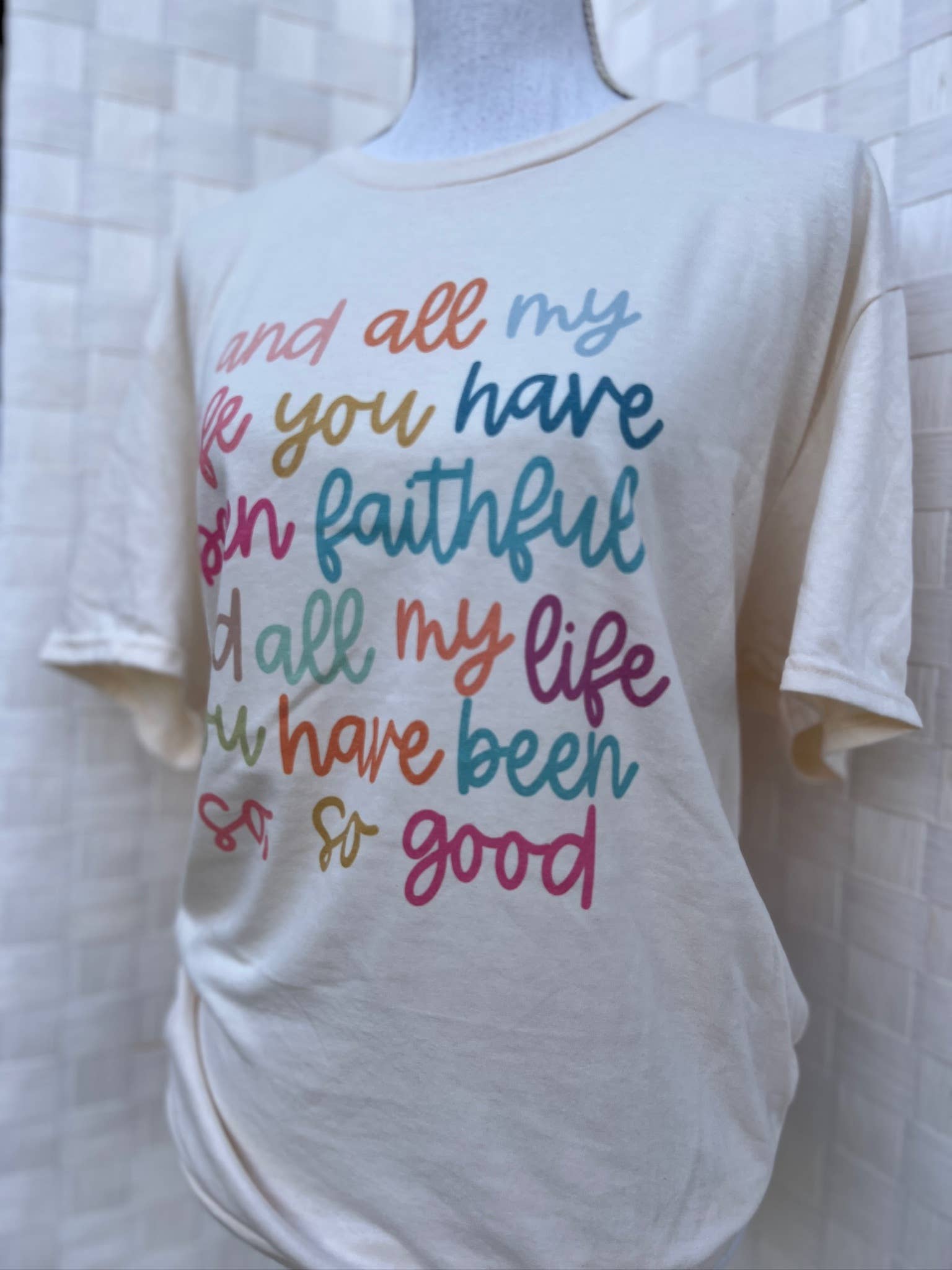 RMN Wholesale - Wholesale T-Shirt (Graphic) - Unisex - All My Life You Have Been Faithful Multicolor on Cream Tee2
