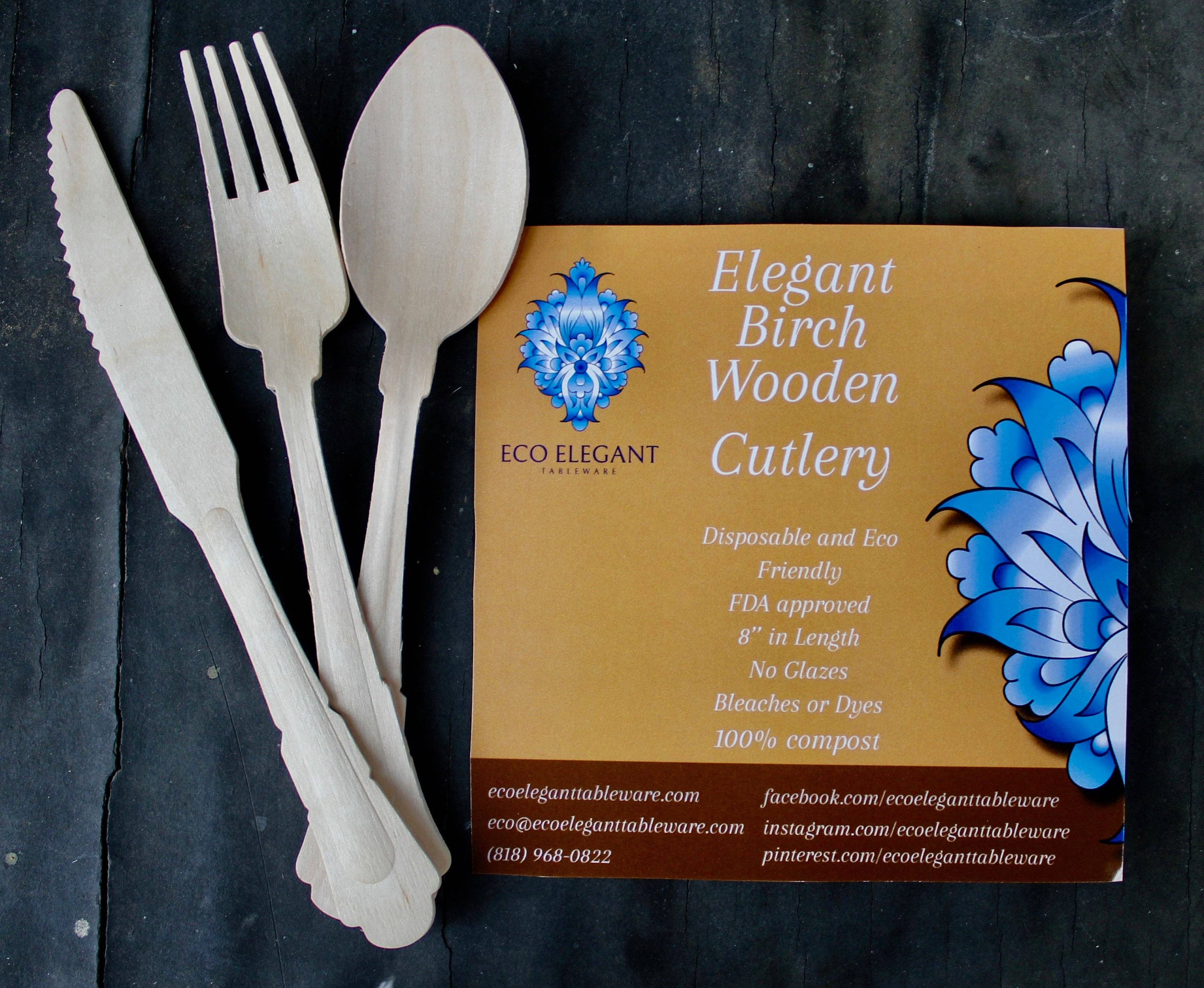 Eco Elegant Table Ware – Engroshandel Skærebestik sæt – Engangs træ bestik sæt fra birketræ - gaffel- skeen -kniv Komposterbar Og Bionedbrydelig Heavy Duty Eco Frindly Og Bionedbrydelig3