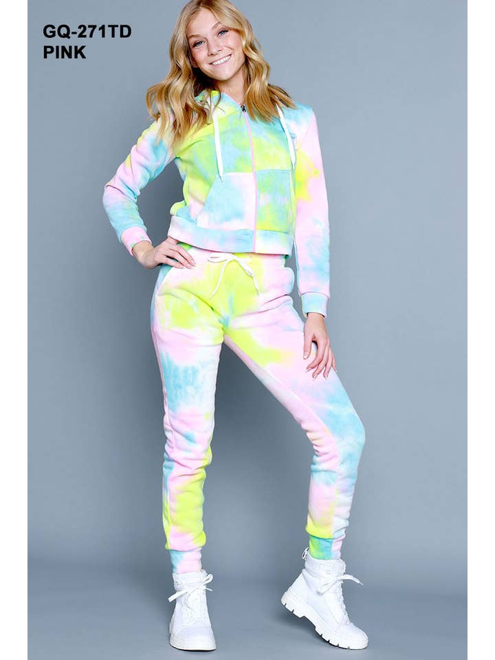RAINBOW 2BFREE FLEECE PLUS TIE DYE ZIP UP SWEATSUIT for wholesale on Faire1