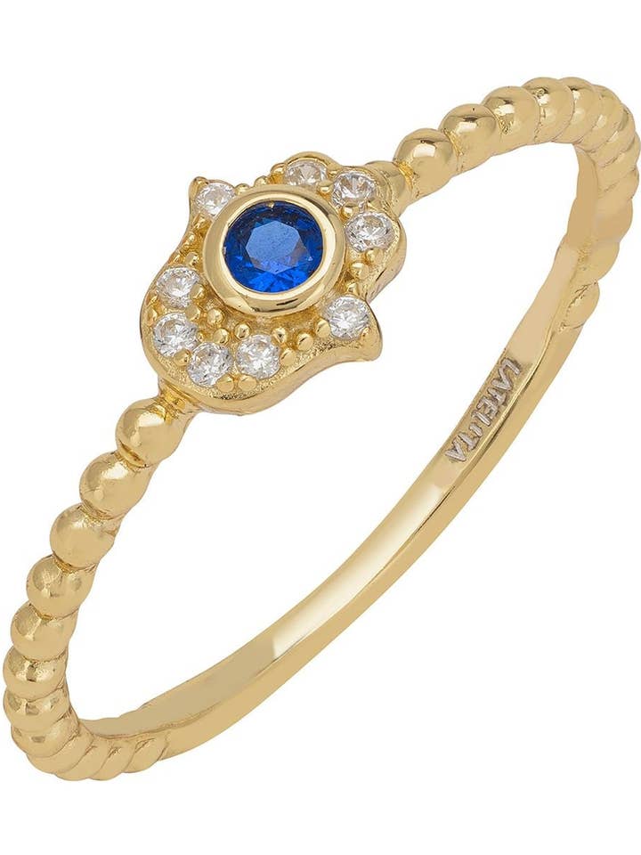 Hamsa Hand Sapphire Ring Gold for wholesale by Latelita