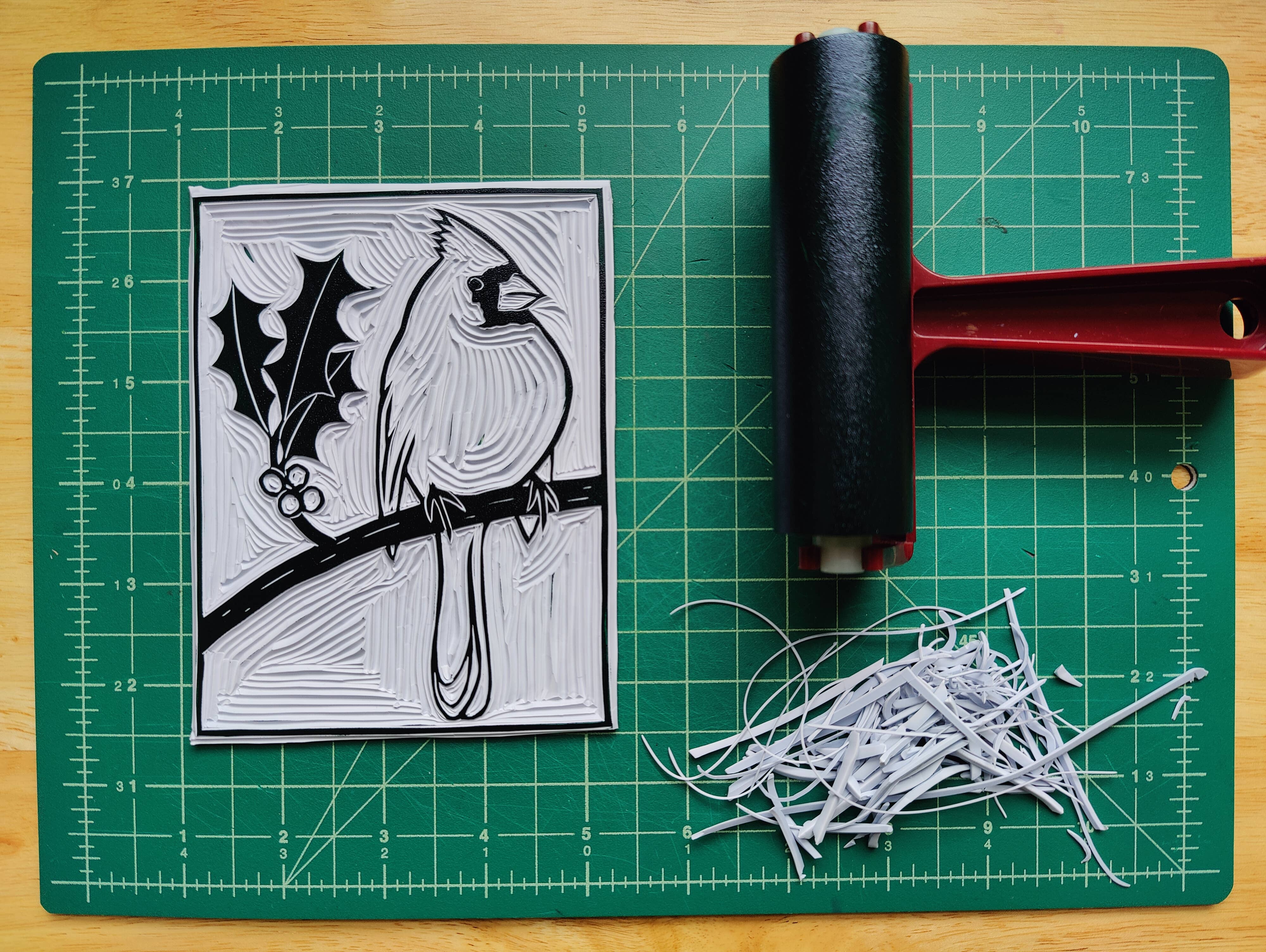 Winter Pickle Press - Wholesale Christmas Card - Handprinted linocut holiday cardinal folded card4