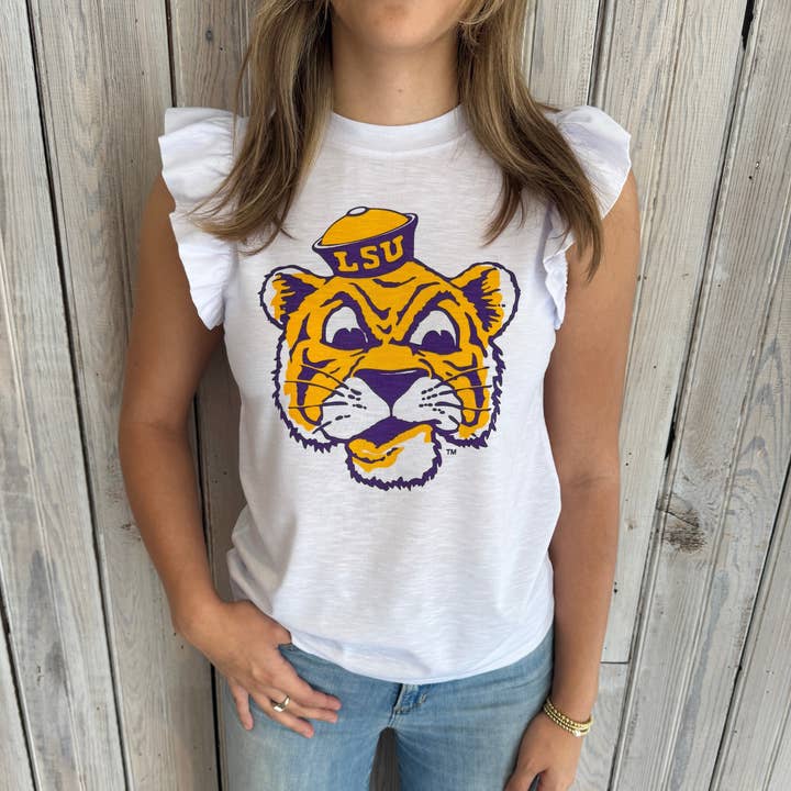 NM LSU Sailor Mike White Flutter Sleeve for wholesale by Nola Mercantile