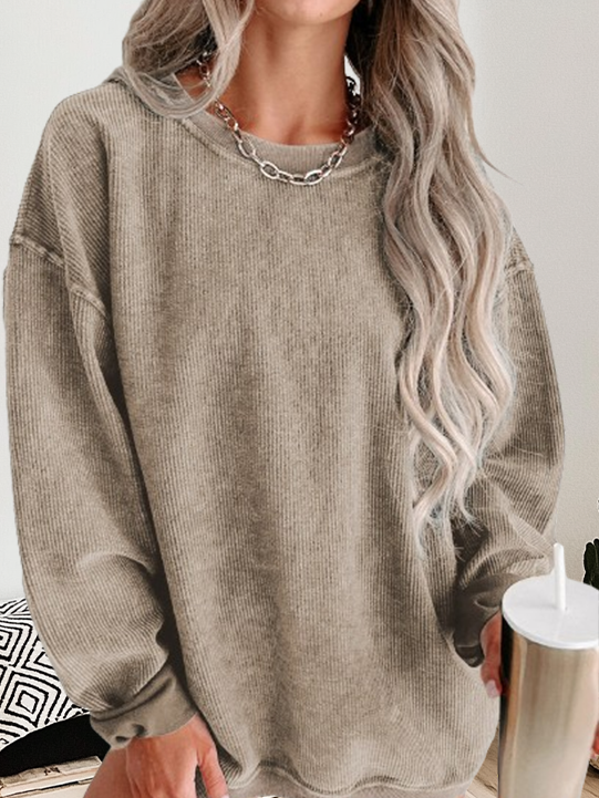 Suhkasana – wholesale Sweatshirt - Dam – Rund hals Massiv Ribbad Stickad Pullovertröja2