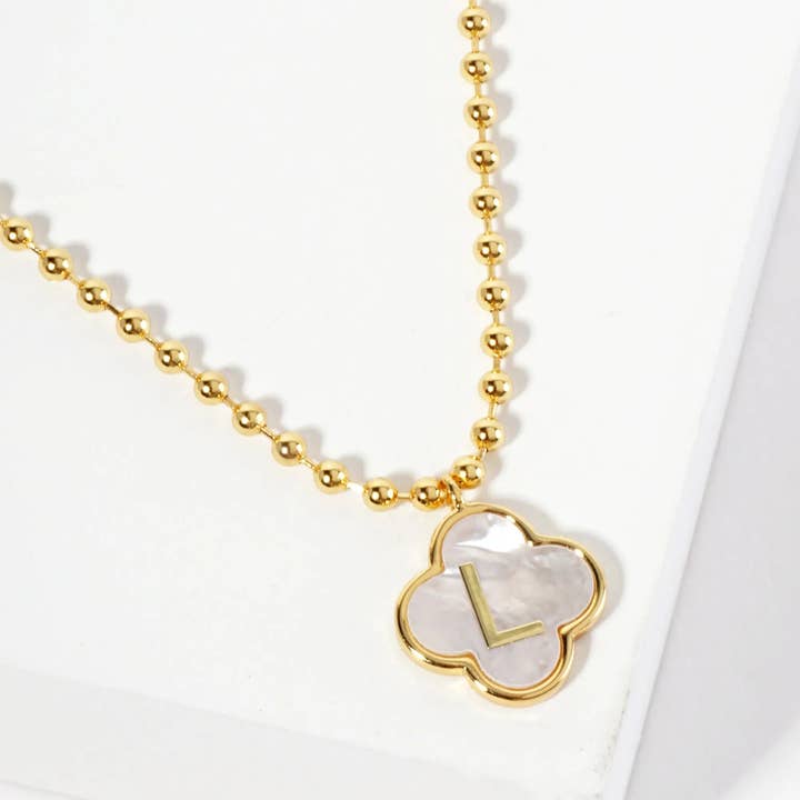 Wild Honey - Wholesale Pendant/Charm Necklace - 18K Gold-Dipped Brass Quatrefoil Monogram Necklace15