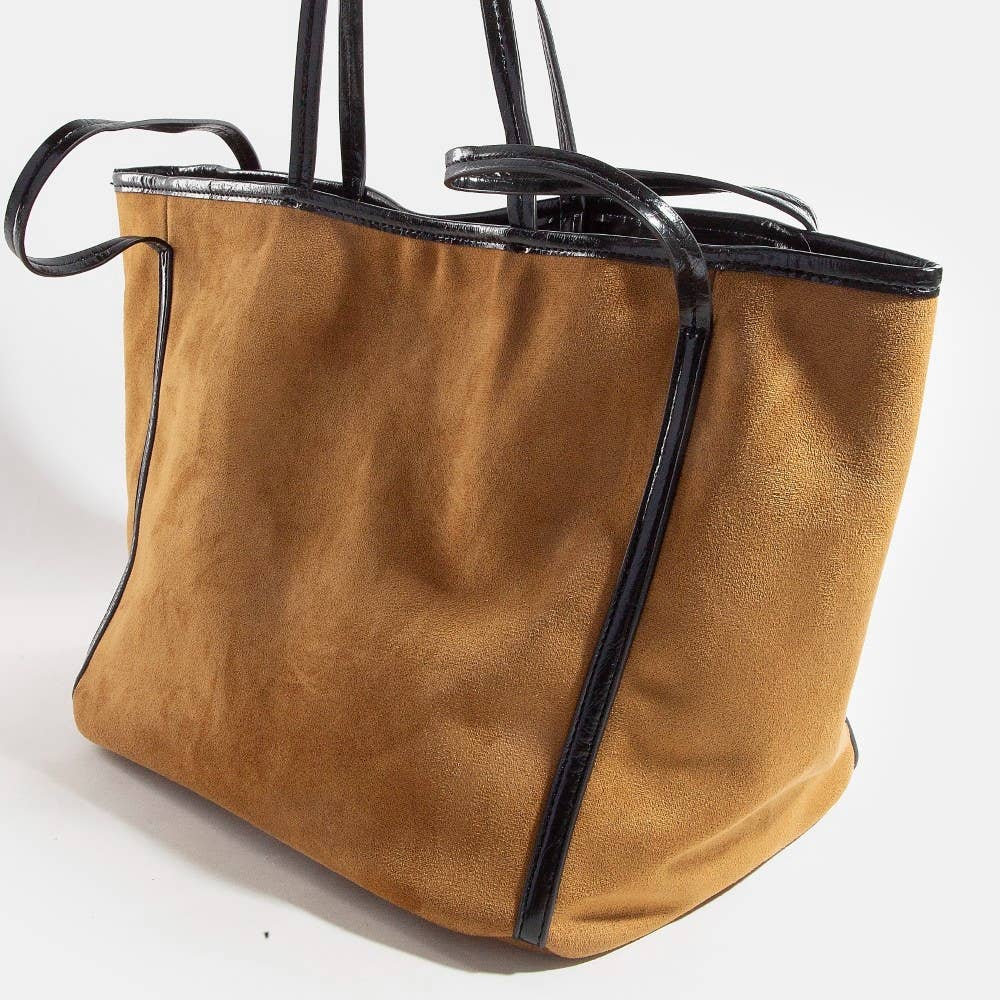 Collections by Fame Accessories - Wholesale Tote Bag - Women's - Suede Tote Leather Trim Shoulder Strap2