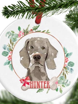 Gepersonaliseerd kerstornament van Weimaraner voor wholesale door WagATudeTags