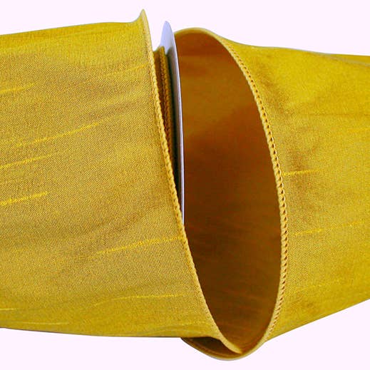 Dupioni Supreme Wired Edge, Gold, 4 In, 10 Yards for wholesale by RELIANT RIBBON
