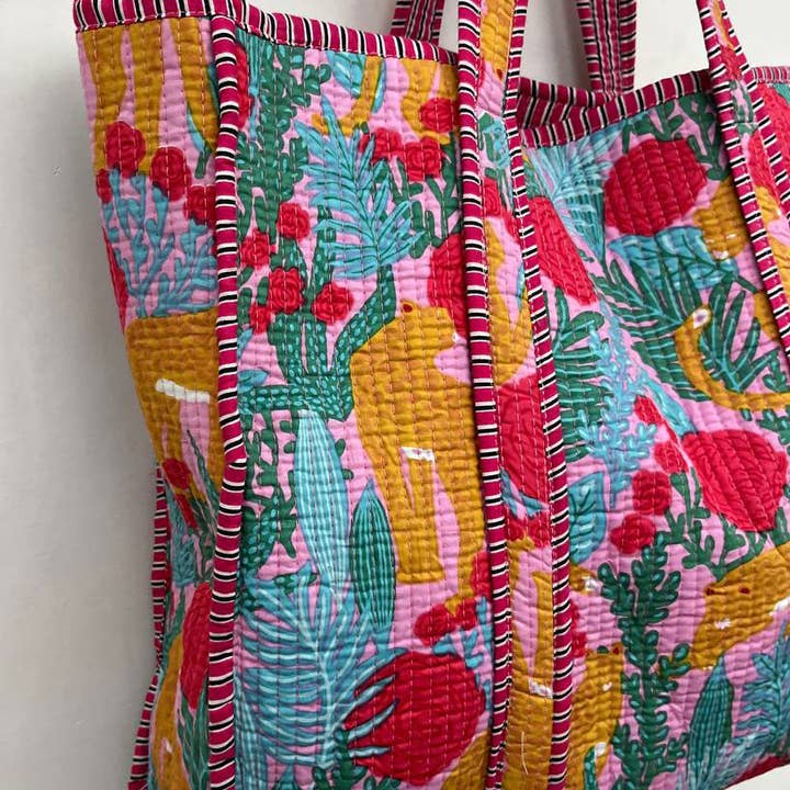 bhavnas boutique - Wholesale Shoulder Bag - Women's - Beach Bag Quilted Cotton Shopping Bag Floral Printed Indian