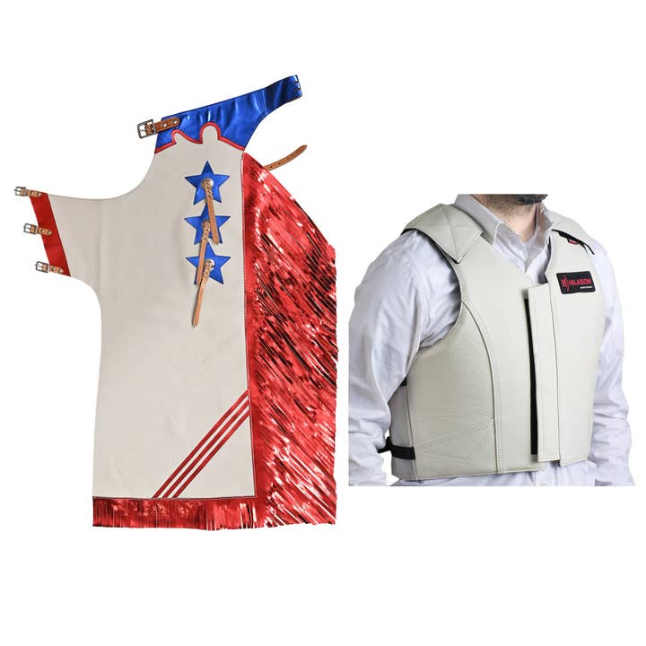 HILASON Western Horse Bull Riding Safety Leather Protective Vest & Rodeo Chaps Combo for wholesale by HILASON