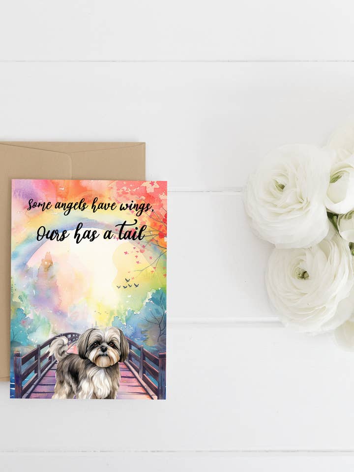 Some angels have wings ours has a tail Shih-tzu card for wholesale by Homemade Hollydays Wholesale