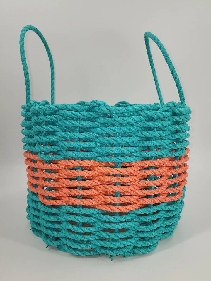 Autentisk Maine Hummer Rope Storage Basket Teal och Coral Orange för wholesale av Little Salty Rope