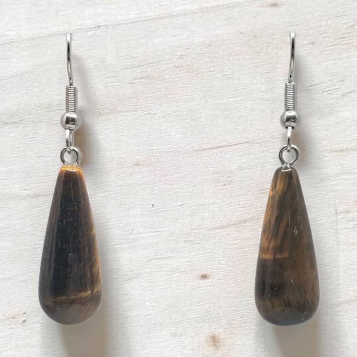 Tigers Eye & Stainless Earrings for wholesale by Covaly Artisan Jewelry