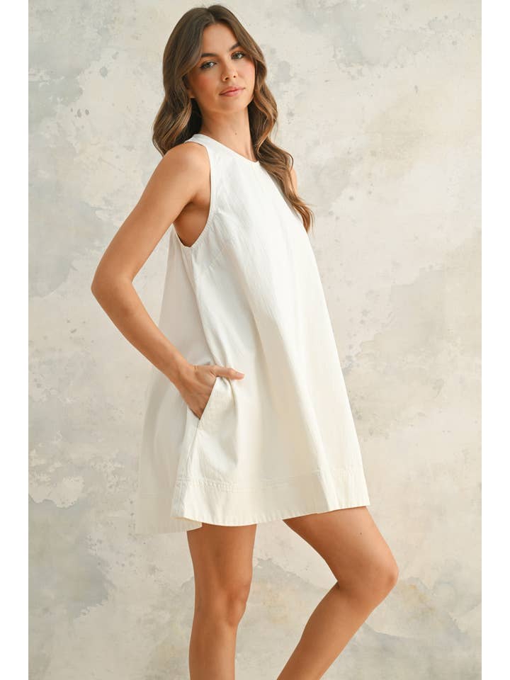 White D5663 SLEEVELESS A LINE DRESS for wholesale on Faire