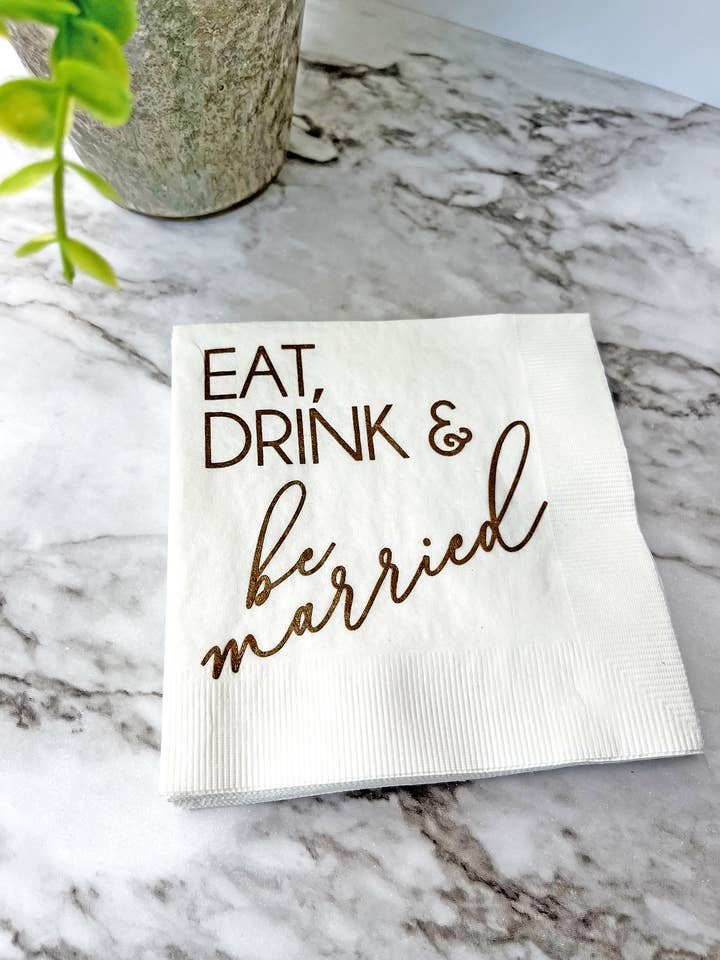 Eat Drink & Be Married Cocktail Napkins, Wedding shower for wholesale by Katherine Designs & Co.