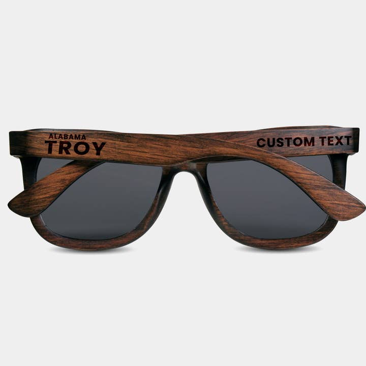 Gafas de sol personalizadas de Troy, Alabama Regalos únicos de Alabama para venta al por mayor de Engraved In Nature