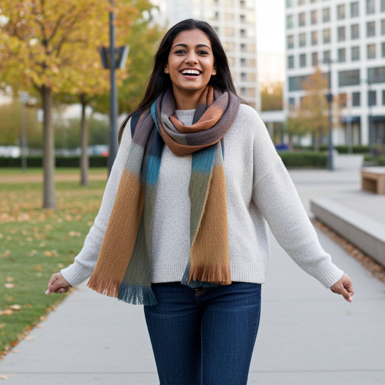 Shupaca Alpaca - Wholesale Scarf - Women's - Alpaca Plaid Scarf - Rustic Dune1