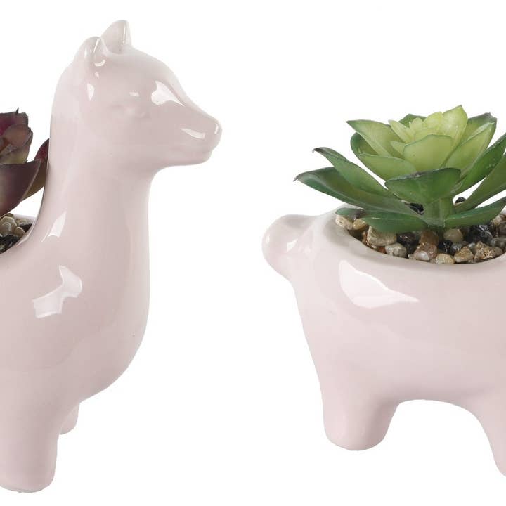 SET OF 2 PINK CERAMIC LLAMA SUCC 5.5" for wholesale by Flora Bunda Inc