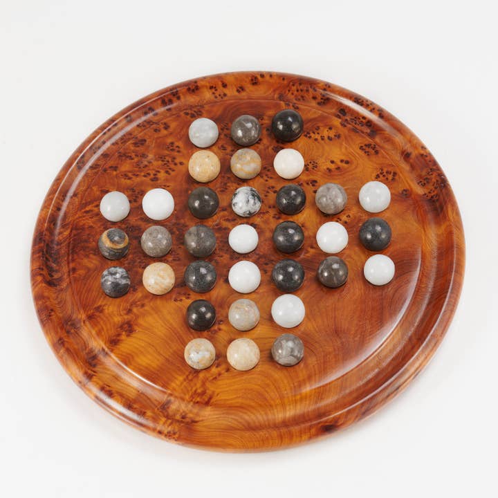 Yemma Goods - Wholesale Board Game - Handcrafted Thuya Wood Solitaire Game With Marble Balls