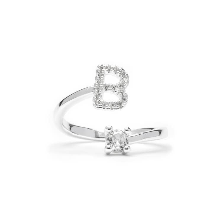 Anillo Luxenter Taille Ajustable Alphabet finition Rhodium - Lettre B pour la vente par Luxenter
