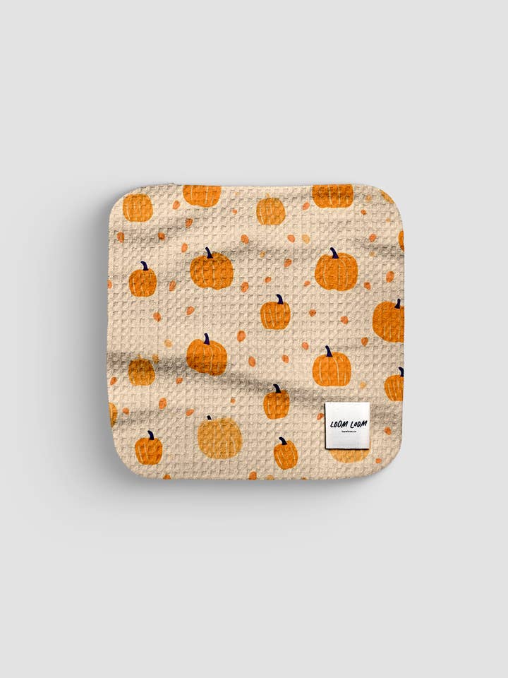 Loom Loom Kitchen Dishcloth Towel - Orange Pumpkins Cute Halloween Autumn Pattern Print Eco Microfiber Waffle Woven Dish Towel for wholesale by Loom Loom