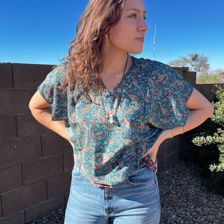 Seeds - Vente Chemisier – femme - Blouse en soie | 100 % soie, motifs uniques, col en V, taille unique0