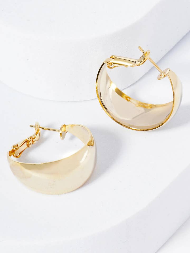 25mm Polished 14K-Gold-Dipped Tapered Latch Back Hoop Earrings for wholesale by Wild Honey