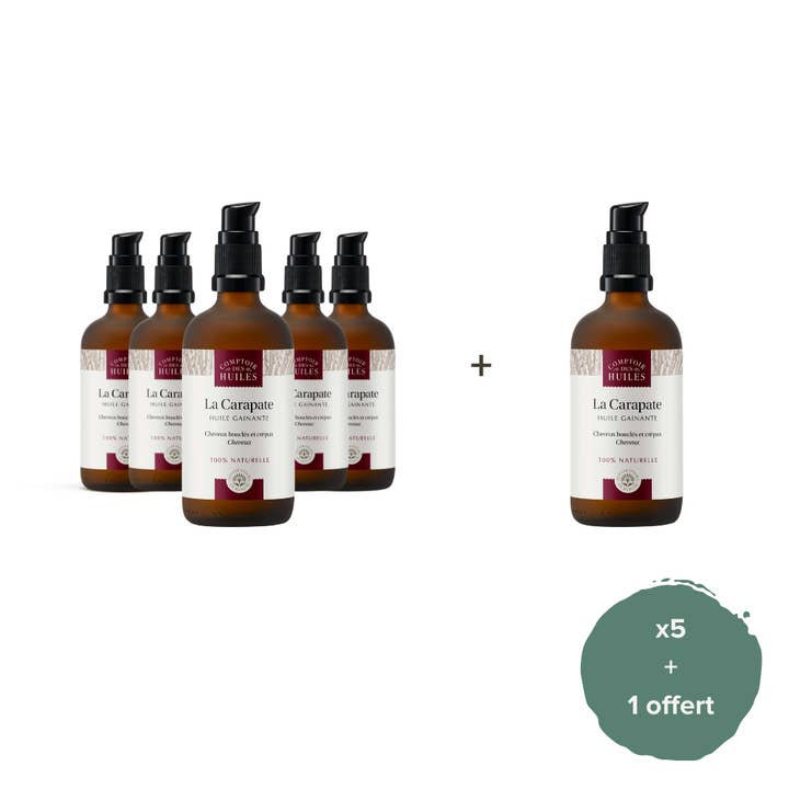 COMPTOIR DES HUILES - Wholesale Hair Oil - Pack of 5 + 1 - Carapate (Black Castor) Oil Natural