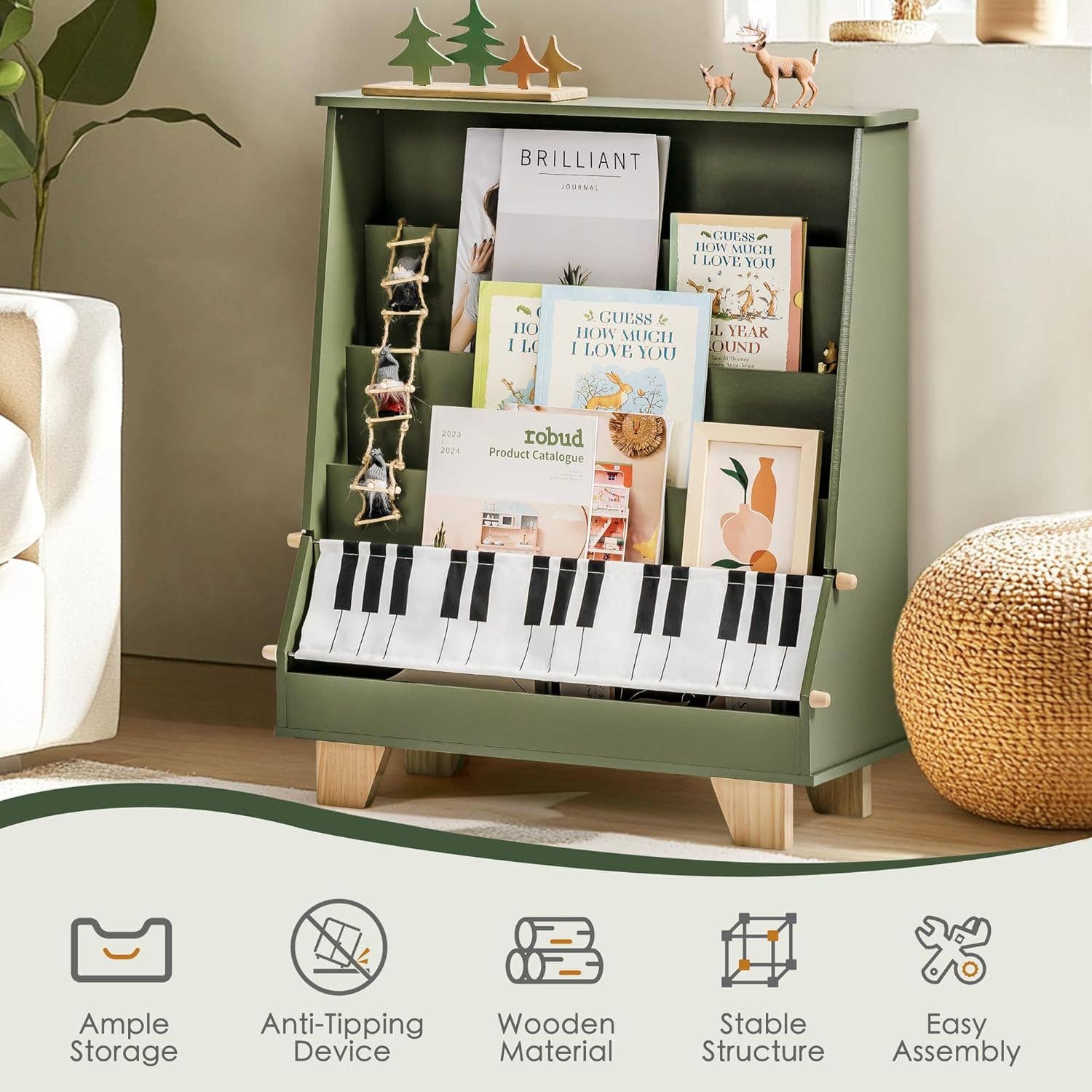 Robud & Mewoofun Official Store - Wholesale Bookcase - ROBOTIME 4-Tier Kid Toddler Bookshelf Front and Back Storage15