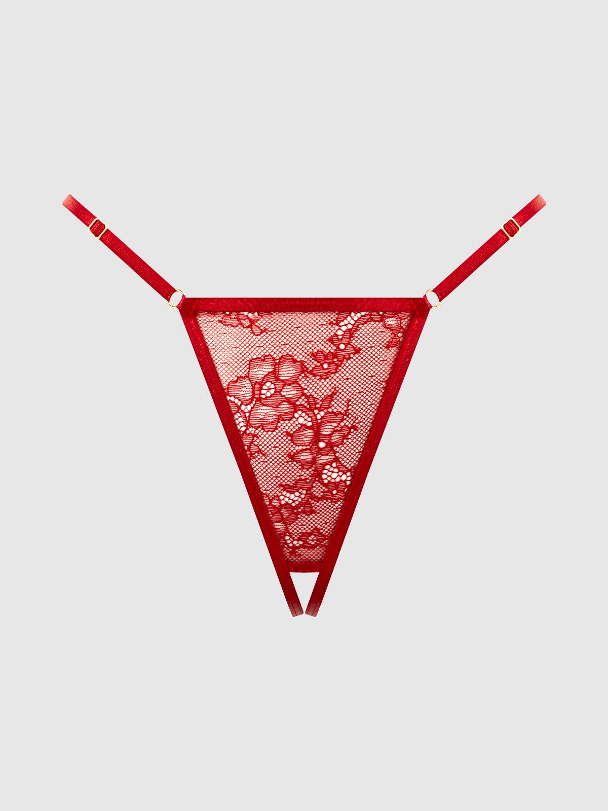 ROUGE POURPRE STRING KIKI EN DENTELLE SANS ENTREJAMBE & CULOTTE À GLISSIÈRE LATÉRALE en vente sur Faire0