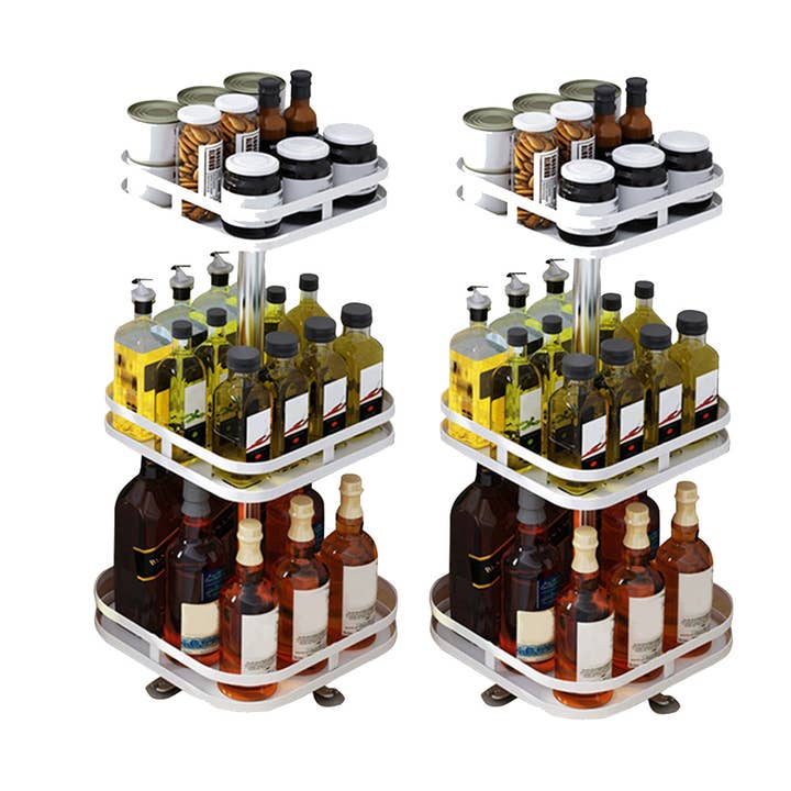 SOGA 2X 3 Tier Steel White Square Rotating Multi-Function Kitchen Portable Storage Spice Seasoning Kitchen Countertop Organiser Shelf for wholesale by SOGA International Pty Ltd