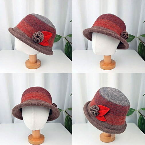 Comfortarians – wholesale Bucket hat – Women's – Women's Winter Adjustable Bucket Hat Wool Color block FW0