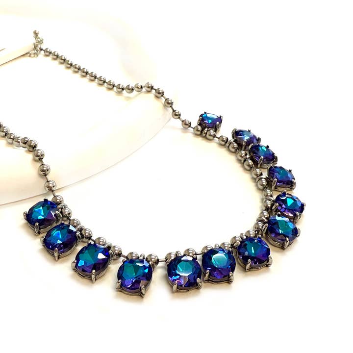 StarryNYC - Wholesale Beaded/pearl necklace - Crystal Glass Bead Dangle Station Ball Beaded Chain Necklace8