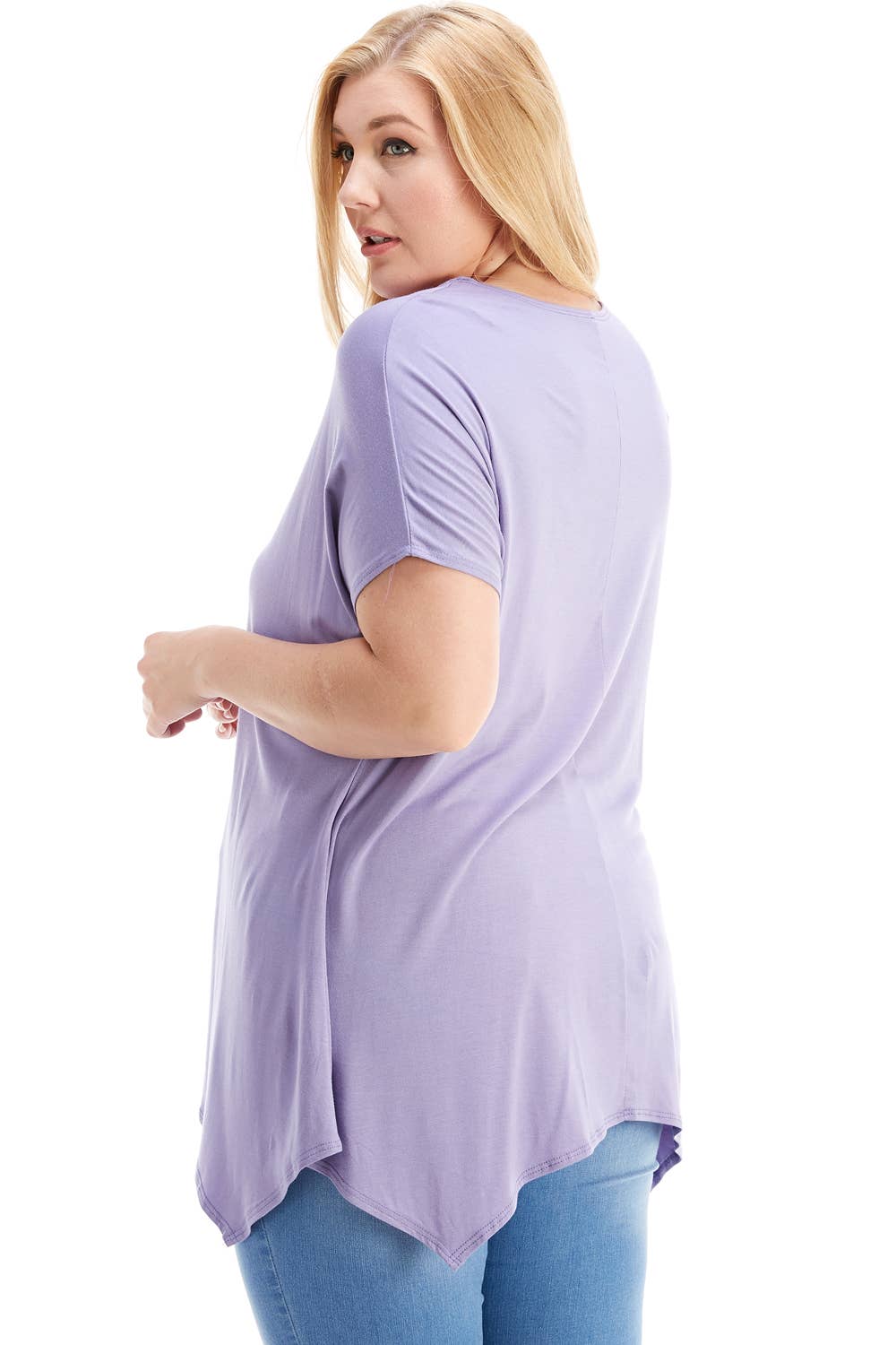 Azules Clothing - Wholesale Tunic - Women's - ATP-2307RSX Plus Size Asymmetric Short Sleeve Tunic44