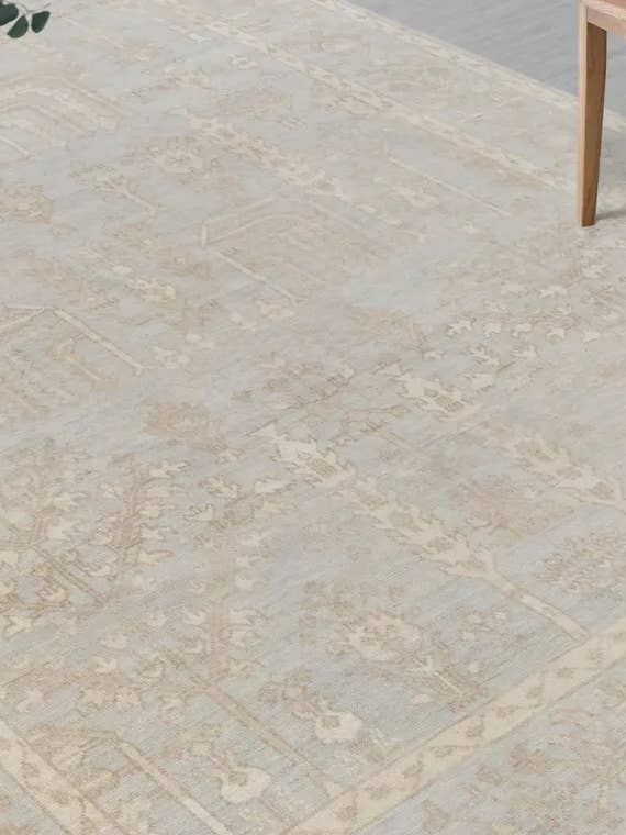 Gray Cream Pine Tree of Life Oushak Wool Hand-Knotted Rug for wholesale by Aesthetic Homes LLC