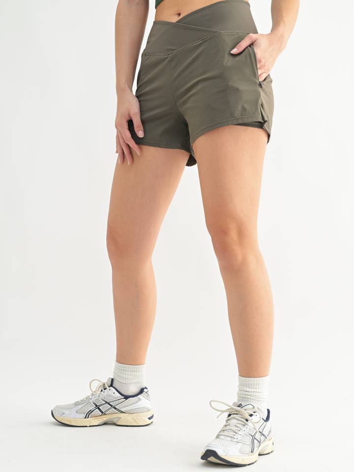 Mono B - Wholesale Athletic Shorts - Women's - Crossover Waist Running Shorts