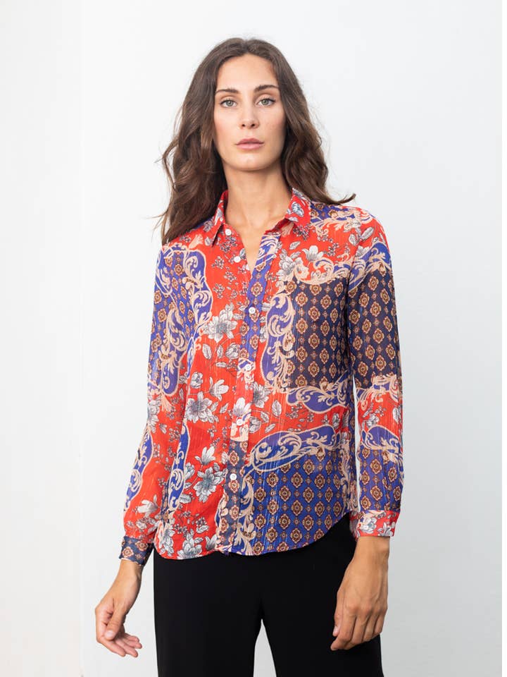 Zamea Red Blouse with Printed figures para venta al por mayor de SOHUMAN