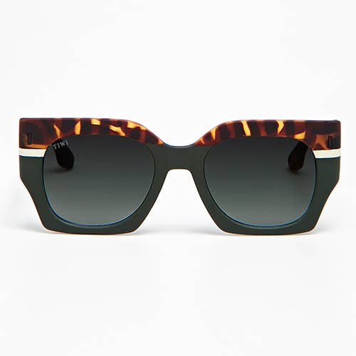 TIWI - Vendita all'ingrosso Occhiali da sole - Donna - Occhiali da sole in gomma tricolore verde/marrone tartaruga con lenti verdi sfumate0