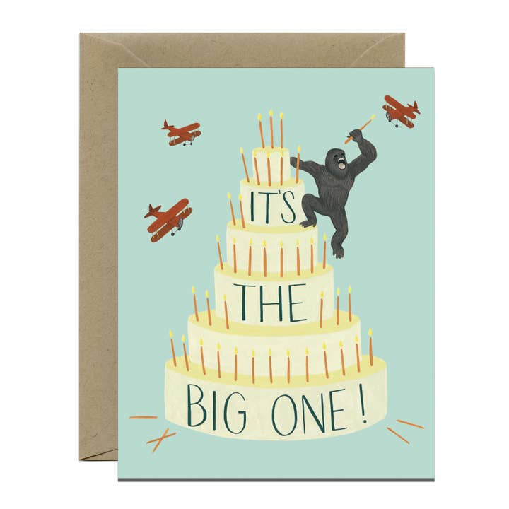 Biglietto di auguri per compleanno King Kong with Airplanes Cake per la vendita all'ingrosso da parte di Yeppie Paper