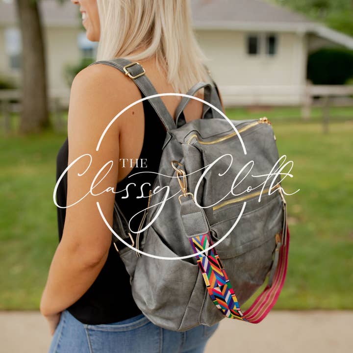 The Classy Cloth WS - Wholesale Backpack - Women's - Chloe Convertible Backpack - Grey - Blush Brown Grey Geo RTS2