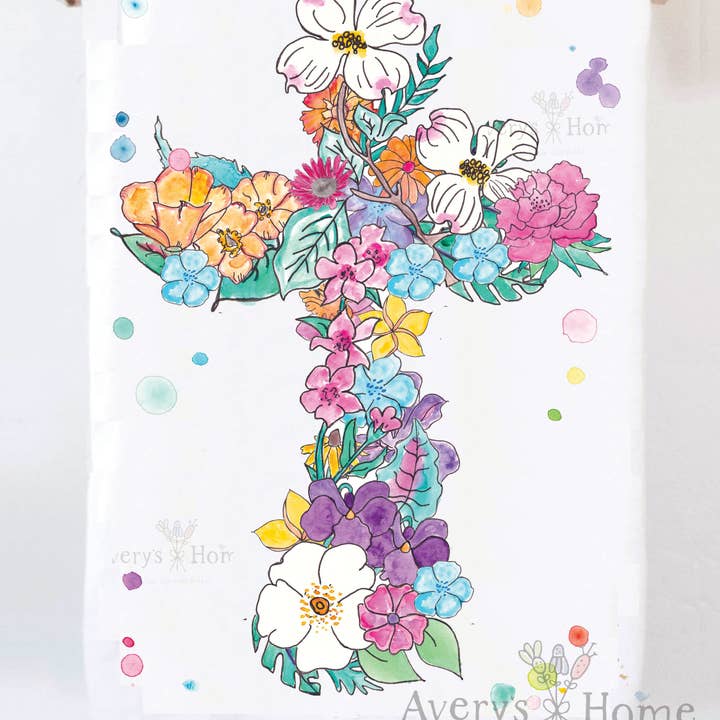 Flower Cross Garden Gift Spring Summer Easter Tea Towel for wholesale by Avery's Home